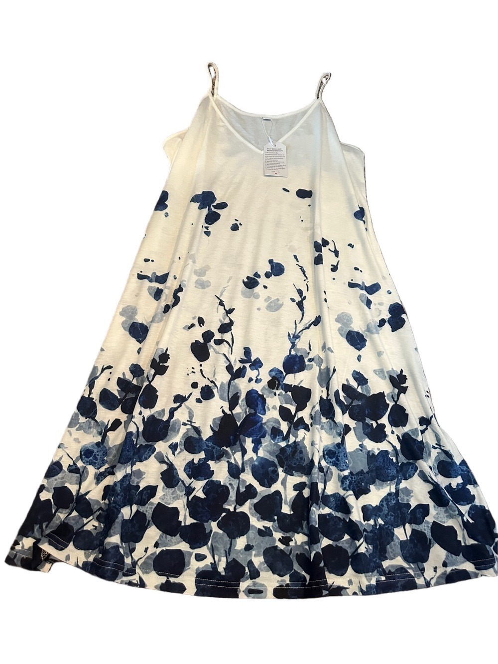 Large White Dress with Blue Floral Border